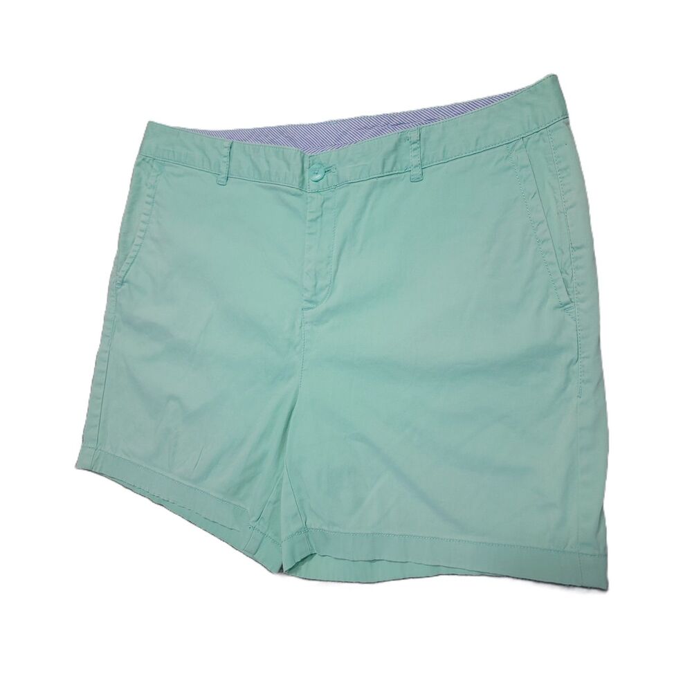 LL Bean Favorite Fit Chino Shorts Womens 14 Mint Green Mid Rise Stretch